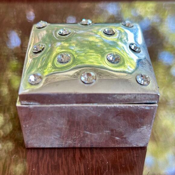 Vintage Silver Plated Rhinestone Studded Trinket Box – 2” Square Jewelry Box - Picture 3 of 13